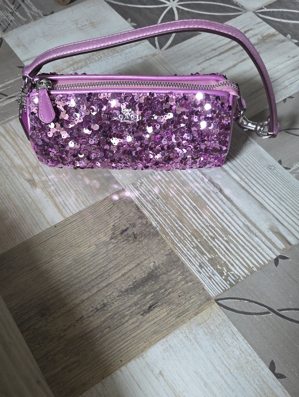 Coach Pink Sequin Wristlet Clutch
